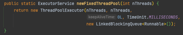 newFixedThreadPool()이 내부적으로 ThreadPoolExecutor를 사용하는 모습
